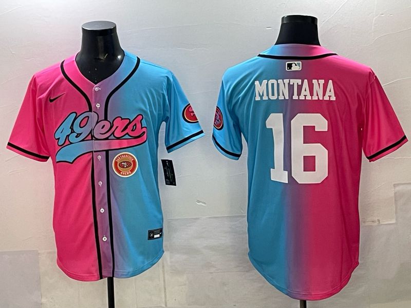Men 2025 San Francisco 49ers #16 Montana Pink Blue Nike Limited NFL Jersey 013